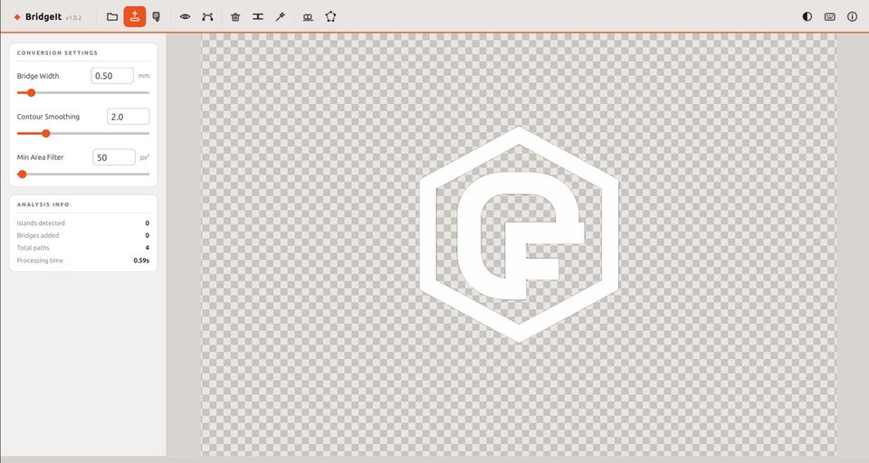 BridgeIt showing background-removed image with checkerboard transparency